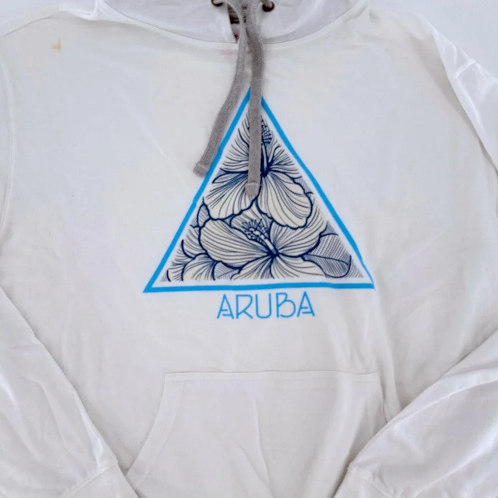 DEL SOL Aruba Color Change Hoodie White Hibiscus Floral Graphic Sweatshirt Large